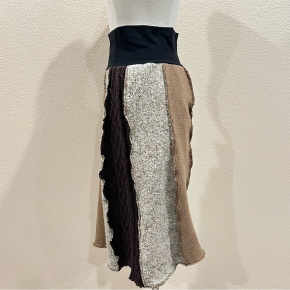 Brown Patchwork A-Line Sweater Handmade Skirt Size Medium - Picture 7 of 14